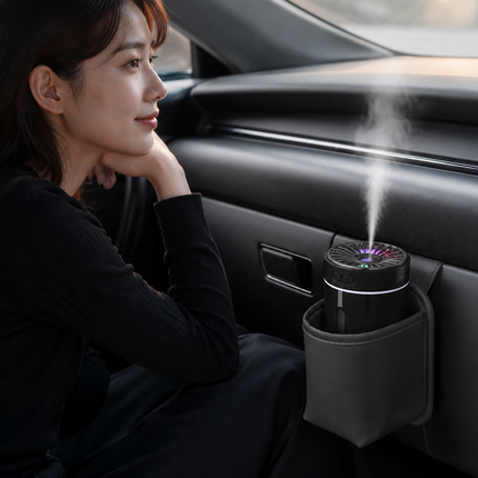Black Car Aroma Diffuser Humidifier with Storage Box, USB Powered Car Air Freshener Mist Maker, Portable Vehicle Humidifier with Organizer Holder, Essential Oil Diffuser for Auto Interior Decoration