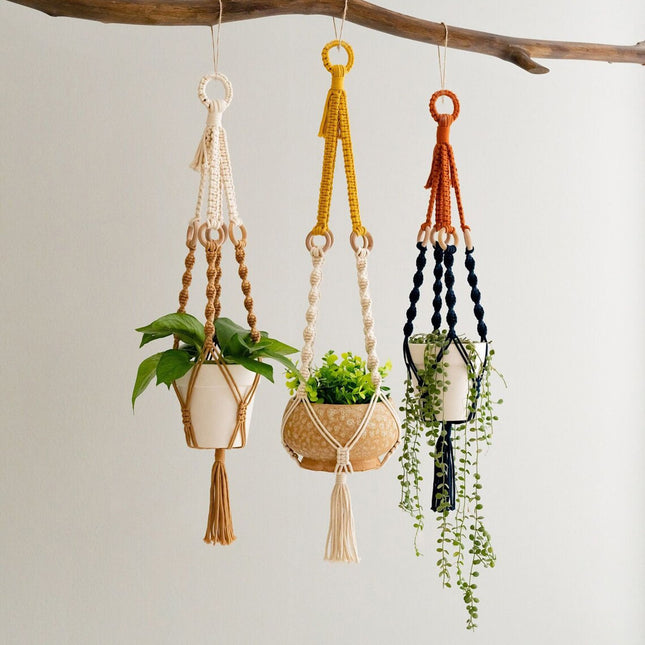 Handmade Plant Hanger Set 3 PCS Boho Macrame Hanging Planter Basket with Cotton Rope Woven – product detail