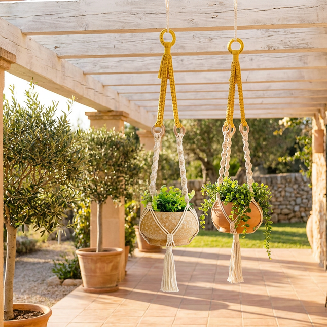 Handmade Plant Hanger Set 2 PCS(Type B) Macrame Hanging Planter Basket with Cotton Rope Woven – product detail