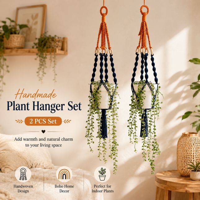 Handmade Plant Hanger Set 2 PCS(Type C) Macrame Hanging Planter Basket with Cotton Rope Woven