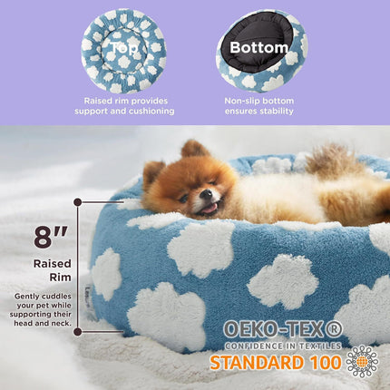Medium Large Pet Donut Bed (Coffee plaid)-100cm outer diameter, Soft Plush Round Dog Bed and Cat Bed with Raised Rim, Cozy Calming Pet Sleeping Cushion, Checkered Washable Dog Bed for Medium Large Dogs and Cats