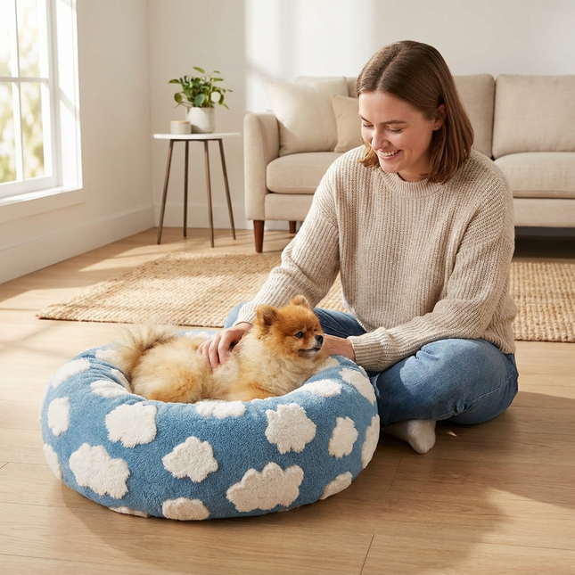 Small Medium Pet Donut Bed-40cm outer diameter Soft Plush Round Dog Bed and Cat Bed – product detail