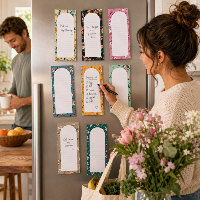8 Pack Floral Magnetic Notepads for Fridge Cute Shopping List Planner Memo Pads with 25 – product detail