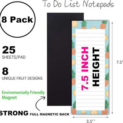 8 Pack Floral Magnetic Notepads for Fridge, Cute Shopping List Planner Memo Pads with 25 Sheets Each, Tear Off Weekly To Do List Notes for Home Kitchen Office School Organisation and Daily Reminders