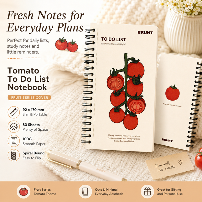 Fruit Series To Do List Notebook (tomatoes) Spiral Bound Journal with Cute Fruit Cover 80