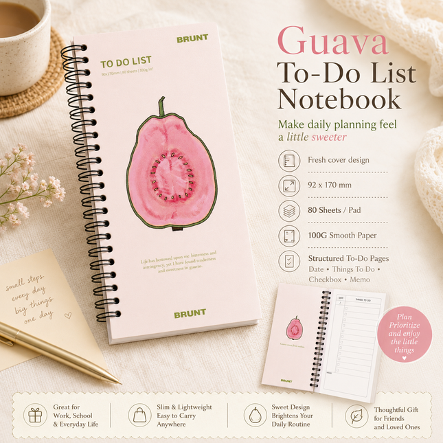 Fruit Series To Do List Notebook (Guava) Spiral Bound Journal with Cute Fruit Cover 80 V888-ELOSUNG54616
