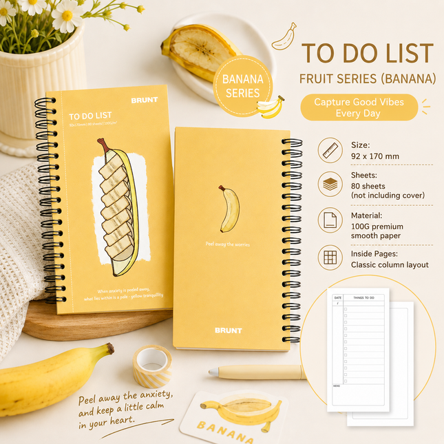Fruit Series To Do List Notebook (Banana) Spiral Bound Journal with Cute Fruit Cover 80 V888-ELOSUNG54618