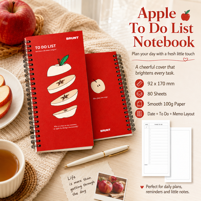 Fruit Series To Do List Notebook (Apple) Spiral Bound Journal with Cute Fruit Cover 80 V888-ELOSUNG54619
