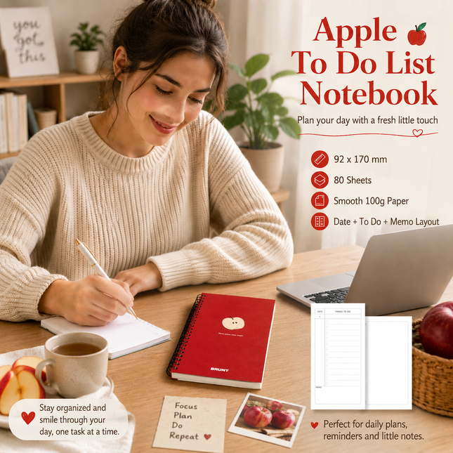 Fruit Series To Do List Notebook (Apple) Spiral Bound Journal with Cute Fruit Cover 80 – product detail