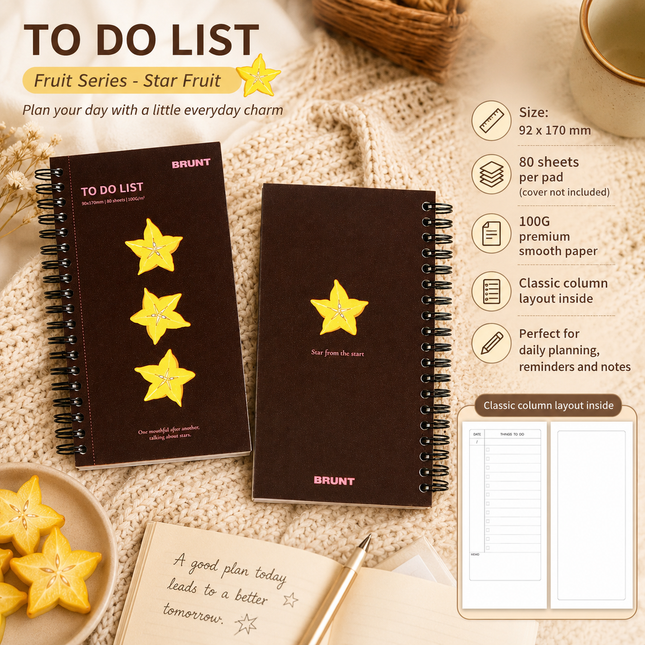 Fruit Series To Do List Notebook (Starfruit) Spiral Bound Journal with Cute Fruit Cover 80