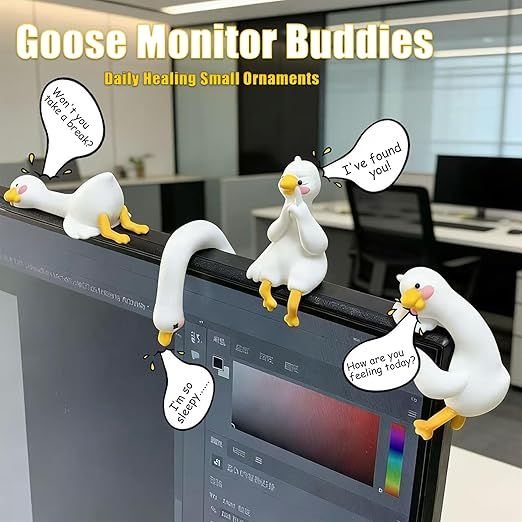 Goose Car Dashboard Decoration Set 4PCS Cute Resin Goose Figurines for Car Interior Monitor Desk