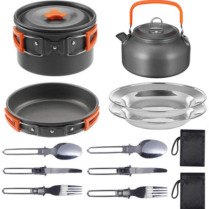 11PCS Orange Camping Cookware Set – Lightweight Aluminium Camping Pots, Frying Pan, Kettle & Stainless Steel Cutlery, Portable Non-Stick Outdoor Cooking Set for 2-3 Person Camping, Hiking, Backpacking & Picnic