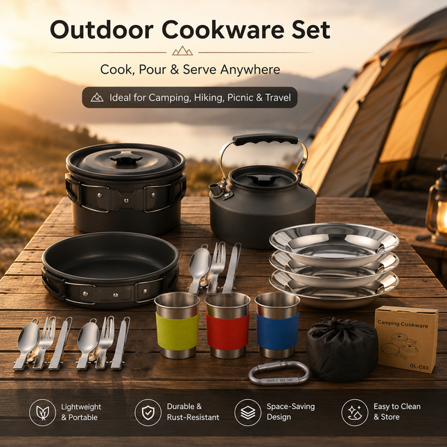 Black Camping Cookware Set for 2 3 People Portable Outdoor Cooking Pot Frying Pan & V888-ELOSUNG54632