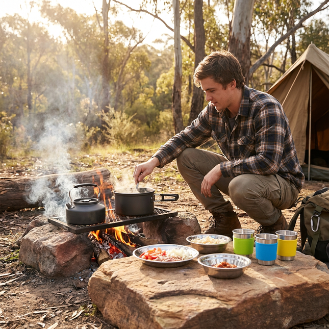 Black Camping Cookware Set for 2 3 People Portable Outdoor Cooking Pot Frying Pan & – product detail