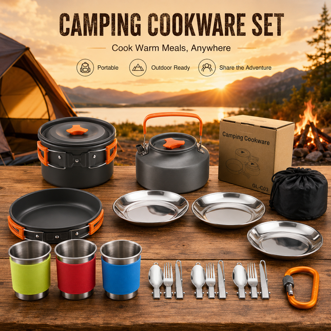 Orange Camping Cookware Set for 2 3 People Portable Outdoor Cooking Pot Frying Pan & V888-ELOSUNG54633