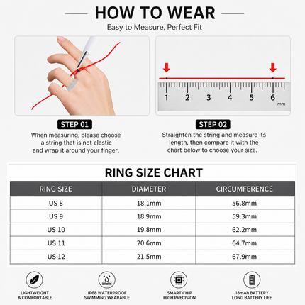 Smart Ring Size 8 (Silver) Frosted Silver Wellness Tracker with Heart Rate Blood Oxygen Sleep – product perspective