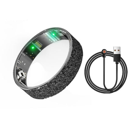 Smart Ring Size 12 (Black) – Frosted Black Wellness Tracker with Heart Rate, Blood Oxygen, Sleep, Steps and Mood Monitoring, IP68 Waterproof USB Magnetic Charging Ring