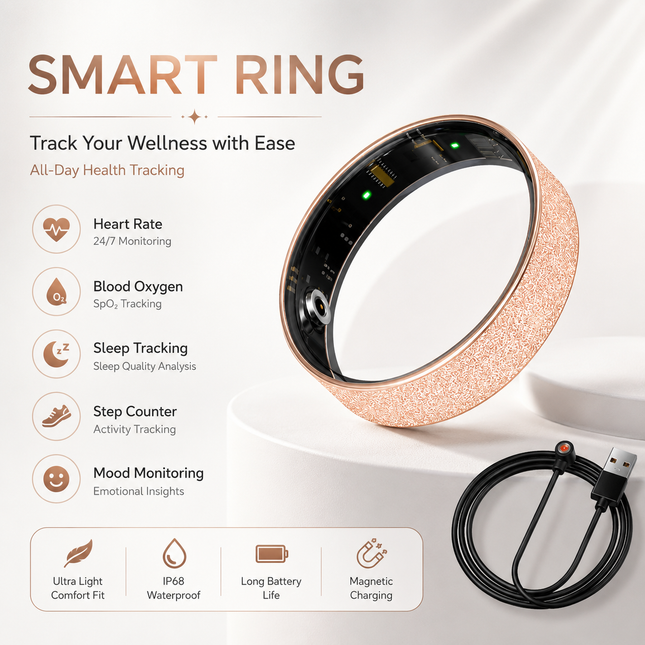 Smart Ring Size 12 (Rose Gold) Frosted Rose Gold Wellness Tracker with Heart Rate Blood V888-ELOSUNG54647