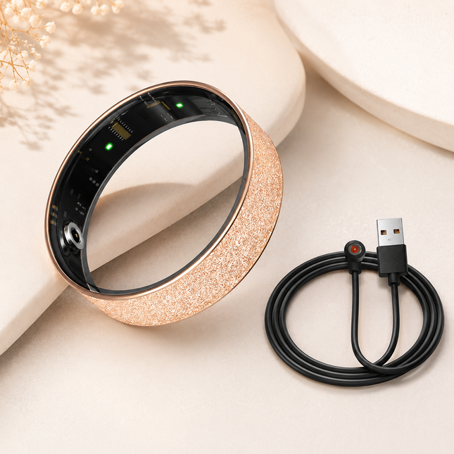 Smart Ring Size 8 (Rose Gold) Frosted Rose Gold Wellness Tracker with Heart Rate Blood – product detail