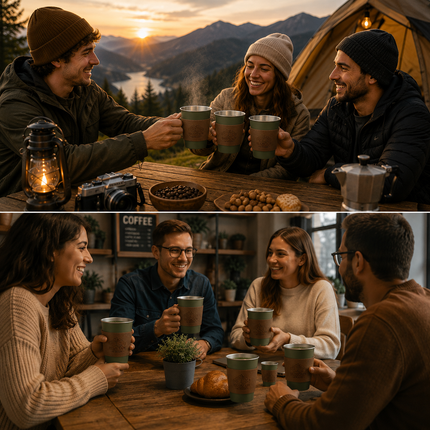 Green 304 Stainless Steel Camping Coffee Cup  with Leather Sleeve – 500ml Portable Outdoor Drinking Cup, Beer Cup, Travel Mug for Camping, Hiking, Picnic and Daily Coffee