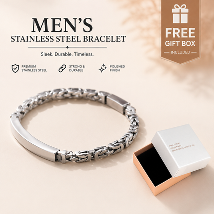 Men's Stainless Steel Byzantine Link Bracelet 18cm (7.09in) – Vintage Woven Chain Bangle, Minimalist ID Plate, Secure Clasp, Everyday Casual, Business, Anniversary Gift