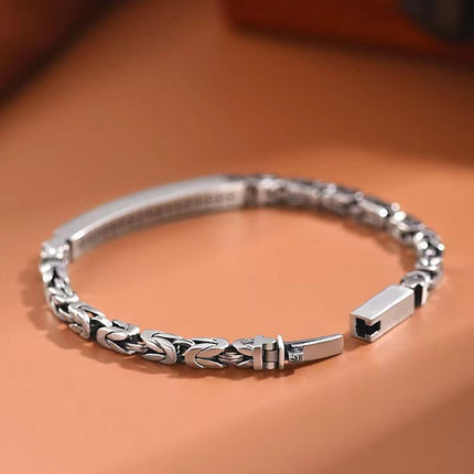Men's Stainless Steel Byzantine Link Bracelet 18cm (7.09in) – Vintage Woven Chain Bangle, Minimalist ID Plate, Secure Clasp, Everyday Casual, Business, Anniversary Gift