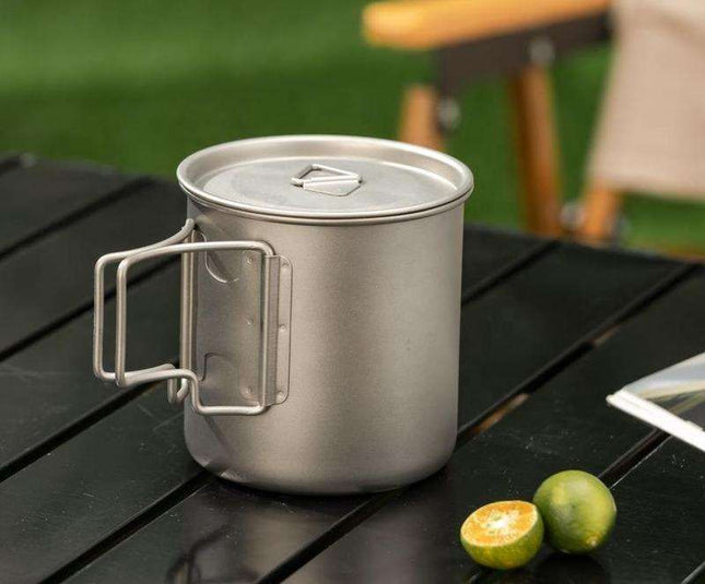 Camping Mug 400ml (13.53oz) with Lid Ultra Lightweight Titanium Coffee Cup Foldable Handle Outdoor
