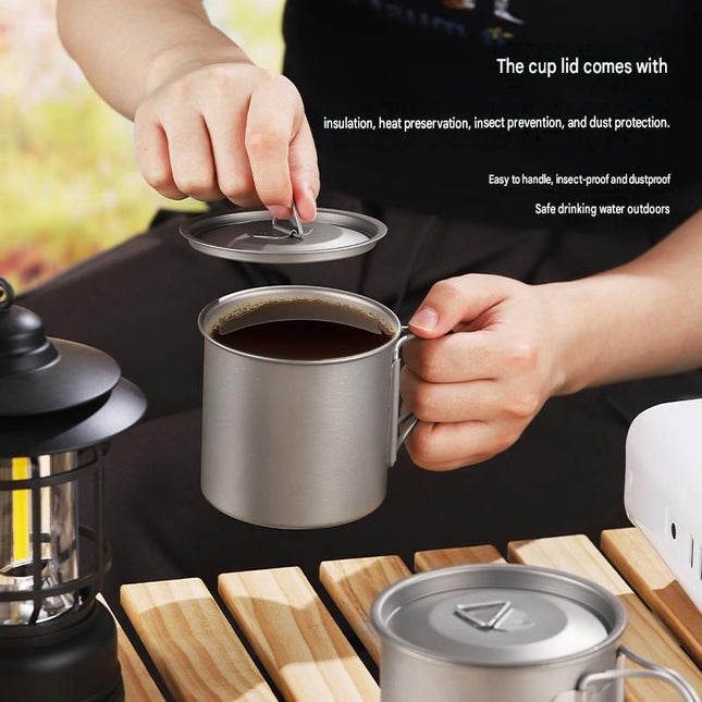 Camping Mug 400ml (13.53oz) with Lid Ultra Lightweight Titanium Coffee Cup Foldable Handle Outdoor – product detail
