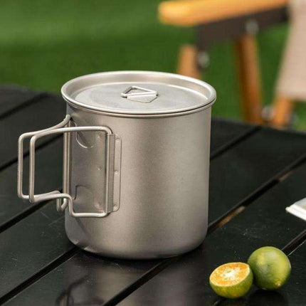 Camping Mug 500ml (16.91oz) with Lid – Ultra Lightweight Titanium Coffee Cup, Foldable Handle Outdoor Water Cup for Camping, Hiking, Travel, Backpacking and Adventure