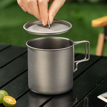 Camping Mug 500ml (16.91oz) with Lid – Ultra Lightweight Titanium Coffee Cup, Foldable Handle Outdoor Water Cup for Camping, Hiking, Travel, Backpacking and Adventure