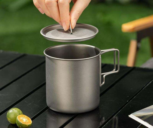 Camping Mug 500ml (16.91oz) with Lid Ultra Lightweight Titanium Coffee Cup Foldable Handle Outdoor – product detail