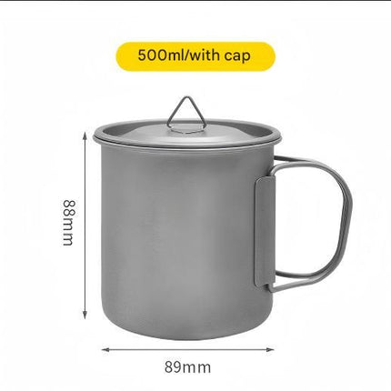 Camping Mug 500ml (16.91oz) with Lid – Ultra Lightweight Titanium Coffee Cup, Foldable Handle Outdoor Water Cup for Camping, Hiking, Travel, Backpacking and Adventure