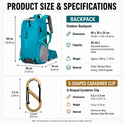 Fluorescent Green Hiking Backpack with 5 Carabiners Included – Lightweight Waterproof Outdoor Daypack for Men and Women, Breathable Cycling Hiking Trekking Camping Travel Backpack