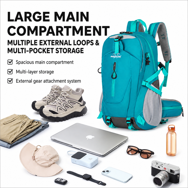 Lake Blue Hiking Backpack with 5 Carabiners Included Lightweight Waterproof Outdoor Daypack for Men – product detail