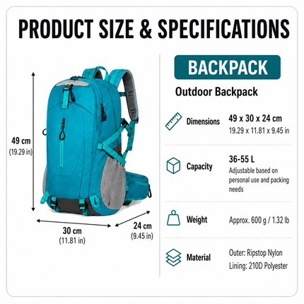 Grey Outdoor Hiking Backpack - Lightweight Nylon Travel Daypack with Multi Pocket Storage, Water Resistant Design, Breathable Back Support for Trekking Camping Cycling Adventures
