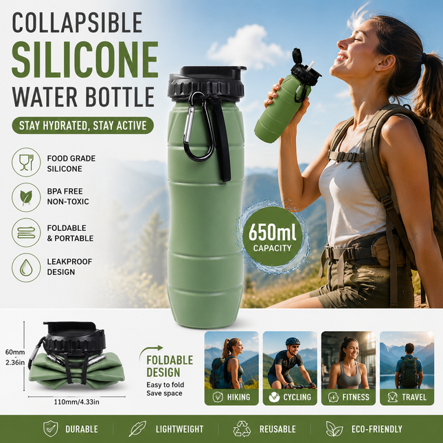 Olive green Collapsible Silicone Water V888-ELOSUNG54683