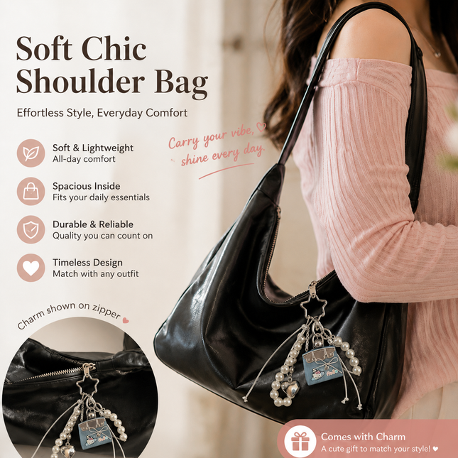 Black PU Leather Shoulder Bag with Cute Charm V888-ELOSUNG54690