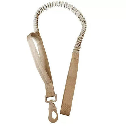 Khaki Tactical Dog Collar and Bungee Lead Set (L size) - Padded Quick Release Collar with Control Handle and Shock Absorbing Leash for Medium and Large Dogs