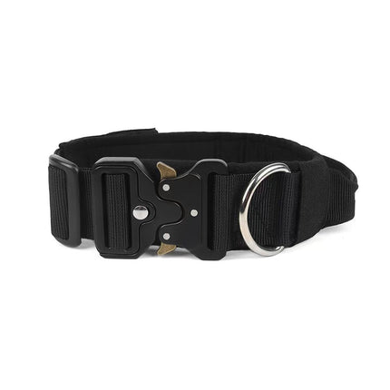 Black Tactical Dog Collar and Bungee Lead Set (XL – hardware detail