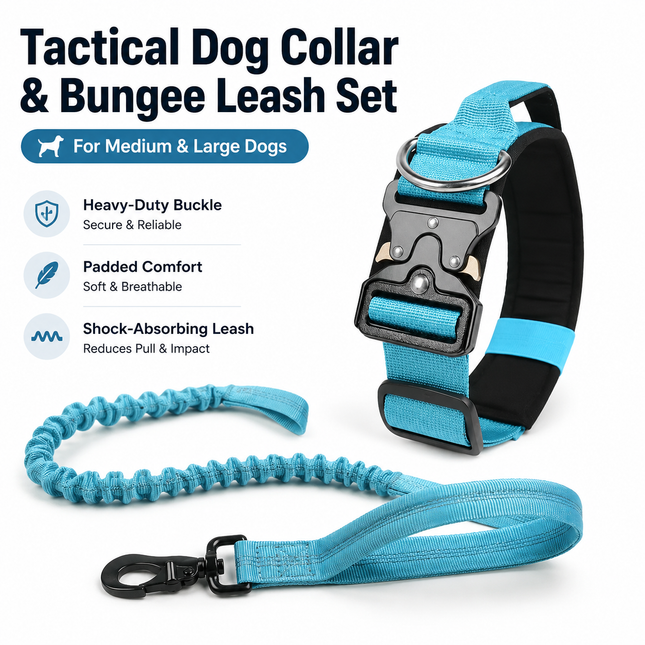 Blue Tactical Dog Collar and Bungee Lead Set (M V888-ELOSUNG54700