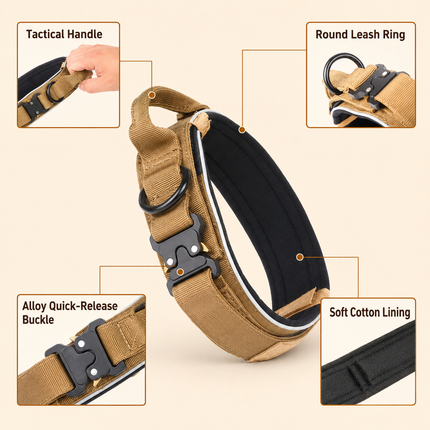 Blue Tactical Dog Collar for Large Dogs (M size)- Wide Padded Nylon Collar with Quick – design and finish