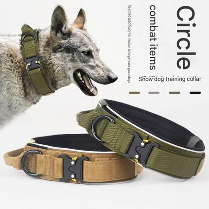 Blue Tactical Dog Collar for Large Dogs (M size)- Wide Padded Nylon Collar with Quick – product features