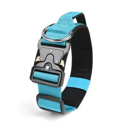 Blue Tactical Dog Collar for Large Dogs (M size)- Wide Padded Nylon Collar with Quick – surface and form