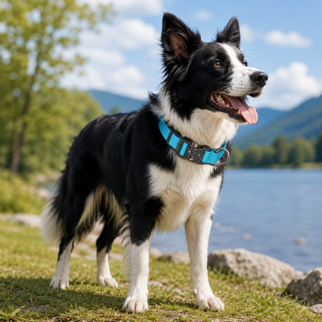 Blue Tactical Dog Collar for Large Dogs (L size)- Wide Padded Nylon Collar with Quick – product detail