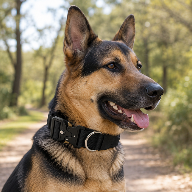 Black Tactical Dog Collar for Large Dogs (M size)- Wide Padded Nylon Collar with Quick – product detail