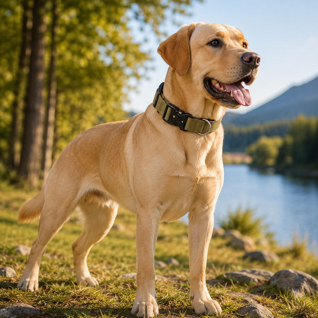Khaki Tactical Dog Collar for Large Dogs (L size)- Wide Padded Nylon Collar with Quick – product detail