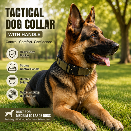 Khaki Tactical Dog Collar for Large Dogs (XL size)- Wide Padded Nylon Collar with Quick V888-ELOSUNG54714