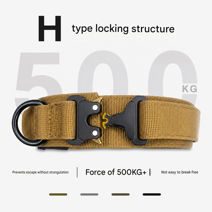Khaki Tactical Dog Collar for Large Dogs (XL size)- Wide Padded Nylon Collar with Quick – shape and profile