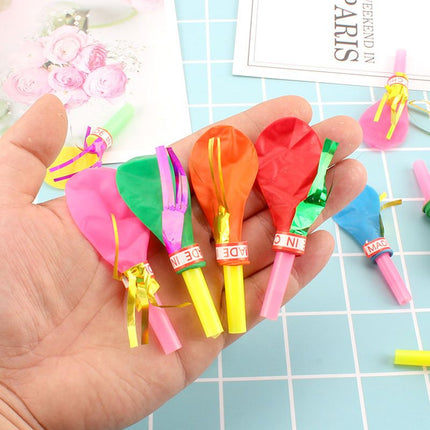 20 Piece Party Whistle and Blowout Set - 10 Whistle Balloons and 10 Party Blowers, Colourful Noise Makers for Birthdays, Celebrations and Party Bags