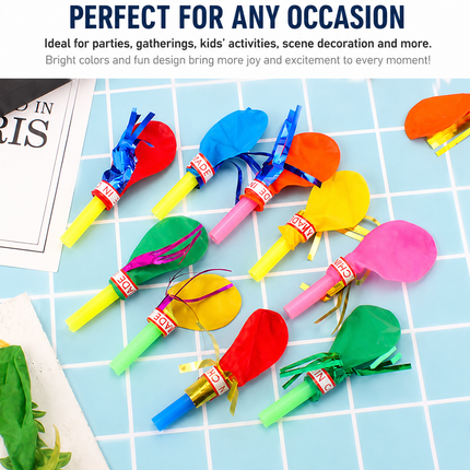 100 Piece Party Whistle and Blowout Set - 50 Whistle Balloons and 50 Party Blowers, Colourful Noise Makers for Birthdays, Celebrations and Party Bags